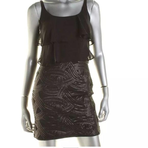 GORGEOUS BLACK CHIFFON DRESS Tiered Ruffle layers with Straps - Picture 2 of 2